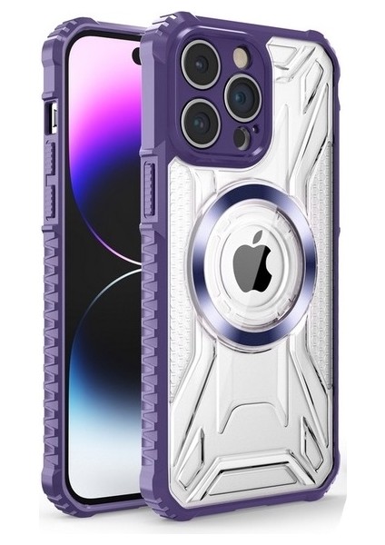 Apple iPhone 14 Pro Uyumlu Kılıf Prag Magsafe Özellikli Double Sided Non Slip Pc Tpu Kapak Derin Mor