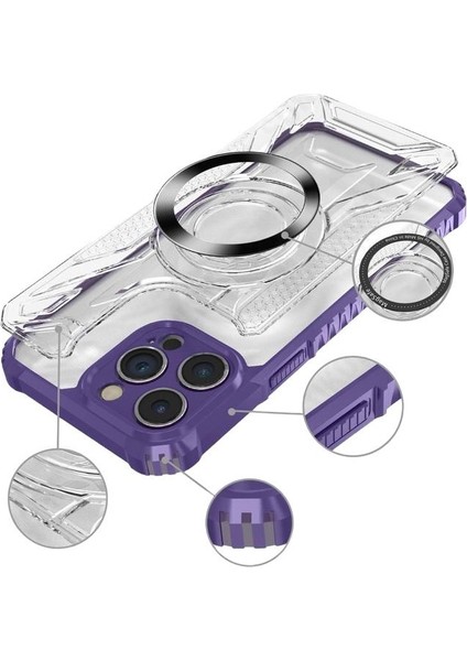 Apple iPhone 14 Pro Uyumlu Kılıf Prag Magsafe Özellikli Double Sided Non Slip Pc Tpu Kapak Derin Mor fırsatları