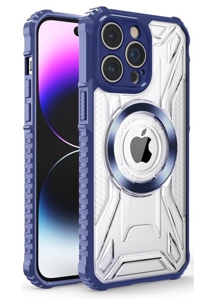 Apple iPhone 14 Pro Max Uyumlu Kılıf Prag Magsafe Özellikli Double Sided Non Slip Pc Tpu Kapak Mavi