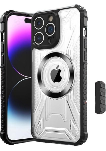 Apple iPhone 14 Pro Max Uyumlu Kılıf Prag Magsafe Özellikli Double Sided Non Slip Pc Tpu Kapak Mavi