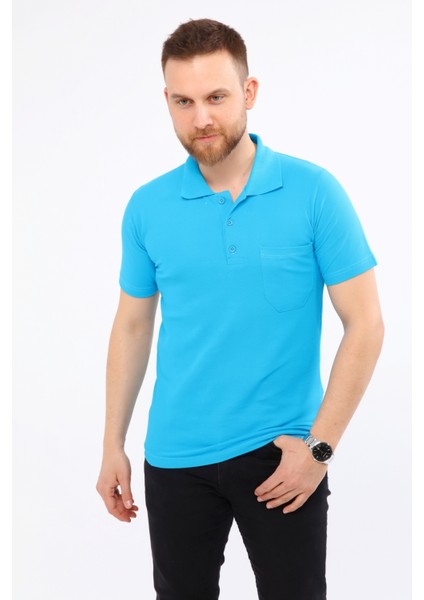 Çamdalı Iş Elbiseleri Polo Yaka T-Shirt Turkuaz Kısa Kollu Pike Örme Iş Tişörtü