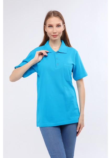 Çamdalı Iş Elbiseleri Polo Yaka T-Shirt Turkuaz Kısa Kollu Pike Örme Iş Tişörtü