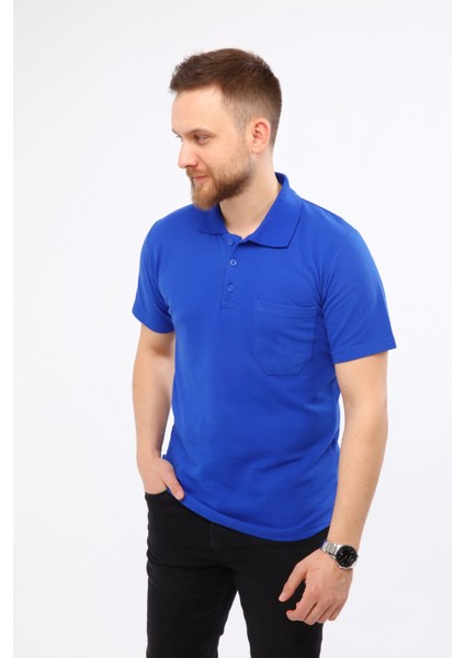 Çamdalı Iş Elbiseleri Polo Yaka T-Shirt Saks Mavi Kısa Kollu Pike Örme Iş Tişörtü XXXL