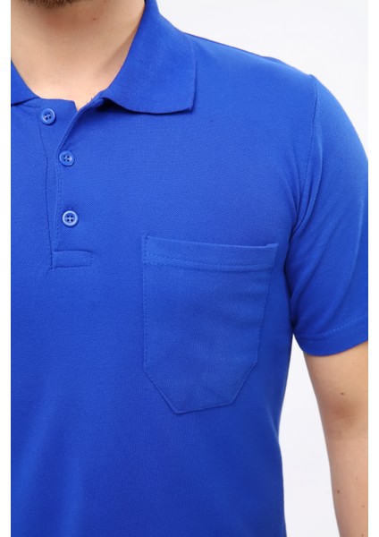 Çamdalı Iş Elbiseleri Polo Yaka T-Shirt Saks Mavi Kısa Kollu Pike Örme Iş Tişörtü XXXL