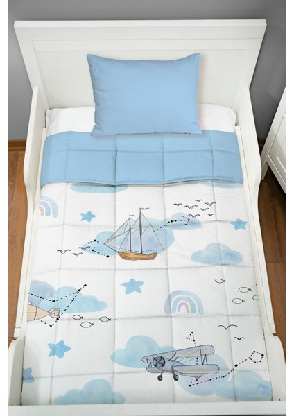 Baskılı Yorgan Seti (100x200 Cm) - Iconic Serisi - Mavi Hava Balonlu Gökkuşağı fiyatları