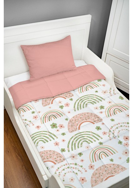 Bebek Yorgan Seti (95X145 Cm) - Iconic Serisi - Soft Çiçekli Ay ve Gökkuşağı