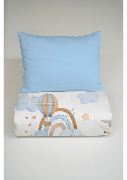 Montessori Yorgan Seti (95X195 Cm) - Iconic Serisi - Mavi Bulutlar ve Balon modelleri