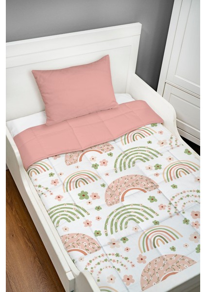 Montessori Yorgan Seti (95X195 Cm) - Iconic Serisi - Soft Çiçekli Ay ve Gökkuşağı