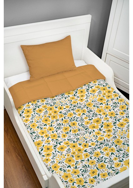 Montessori Yorgan Seti (95X195 Cm) - Iconic Serisi - Sarı Minik Çiçekler