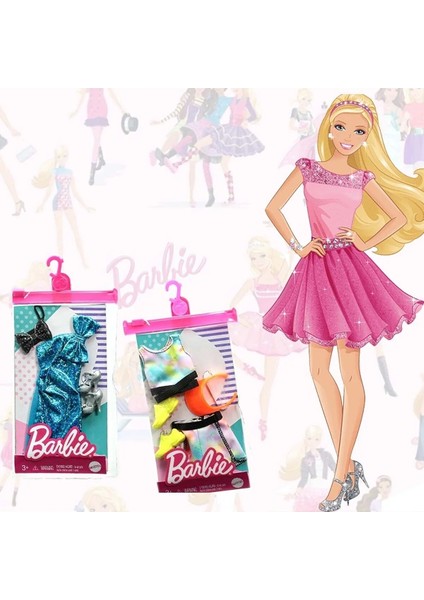 Pembe Gardırobu Barbie Bebeği ve 2 Li Elbise Hediyeli