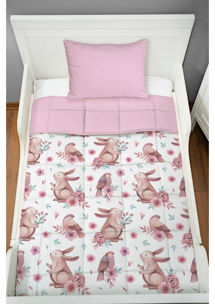 Montessori Yorgan Seti (95X195 Cm) - Iconic Serisi - Pembe Çelenkli Tavşan fiyatları
