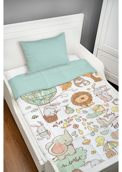 Montessori Yorgan Seti (95X195 Cm) - Iconic Serisi - Sevimli Hayvanat Bahçesi
