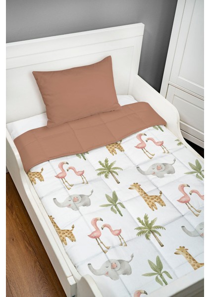 Bebek Yorgan Seti (95X145 Cm) - Iconic Serisi - Pembe Safari Hayvanlar