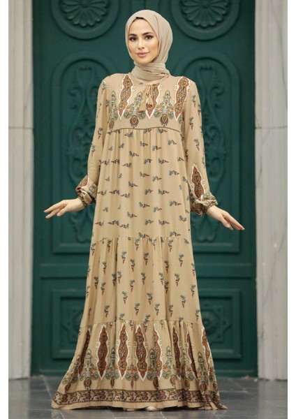 - Desenli Vizon Tesettür Elbise 50092V fiyatları