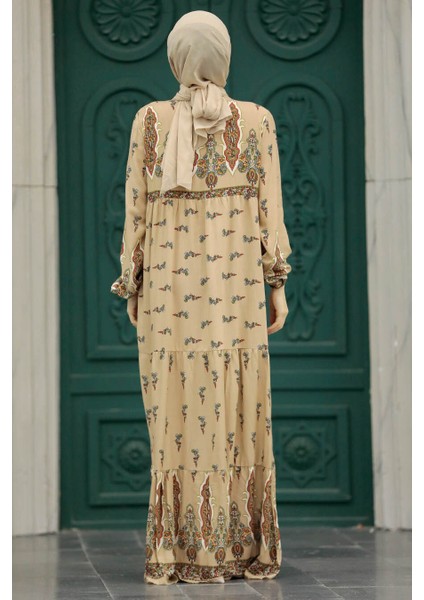 - Desenli Vizon Tesettür Elbise 50092V modelleri