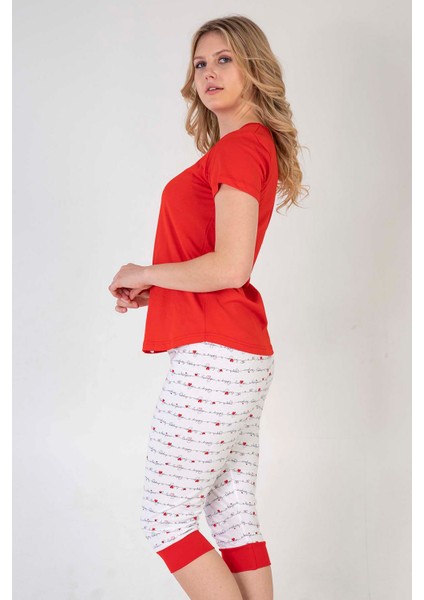 Pamuklu Kadın Kısa Kol Kaprili Pijama Takım modelleri