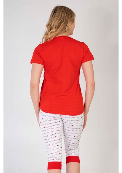 Pamuklu Kadın Kısa Kol Kaprili Pijama Takım fırsatları