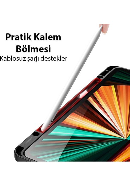 Polham Uyku Modlu Apple Ipad Pro 11 Uyumlu Kapaklı Kılıf, Çok Açılı Standlı, Kalem Bölmeli, Çizilmez