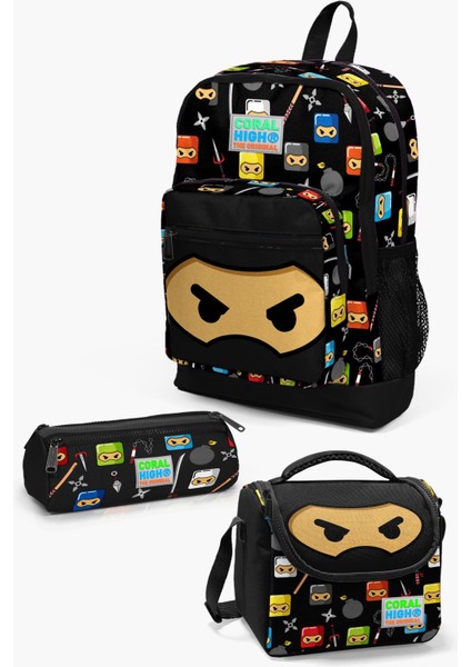 Kids Siyah Ninja Desenli 3’lü Okul Çanta Seti SET0123473