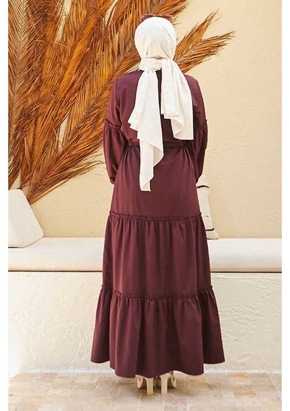 6567-BÜZGÜLÜ Bağcıklı Elbise Bordo modelleri