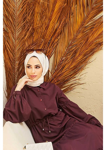 6567-BÜZGÜLÜ Bağcıklı Elbise Bordo fırsatları