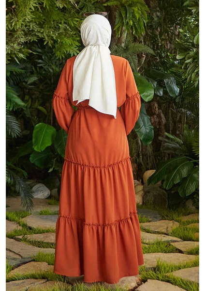 6567-BÜZGÜLÜ Bağcıklı Elbise Taba fırsatları