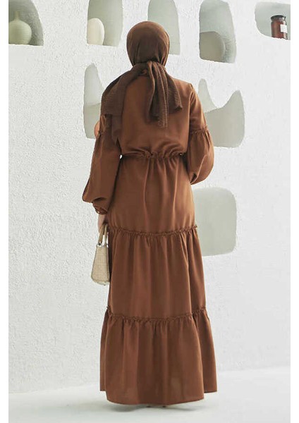 6567-CARLA Büzgülü Elbise Kahve fırsatları