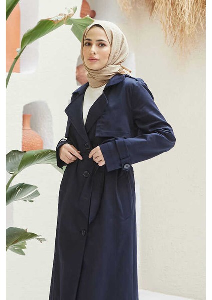 6604- Uzun Trençkot Lacivert modelleri