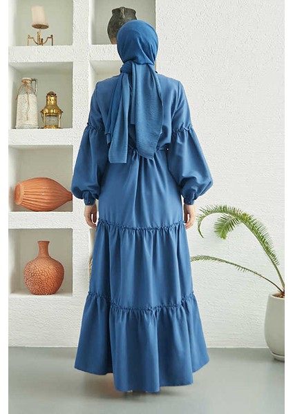 6567-CARLA Büzgülü Elbise Indigo