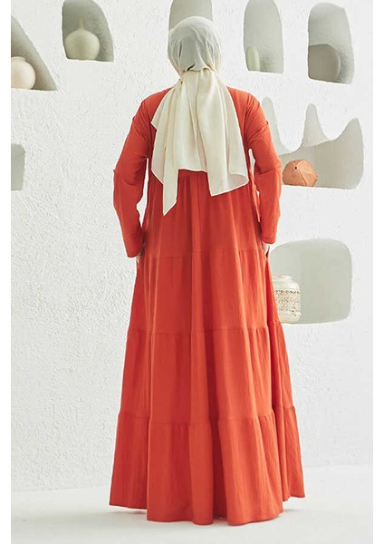 6400-ANCELINA Büzgülü Elbise Kiremit fırsatları