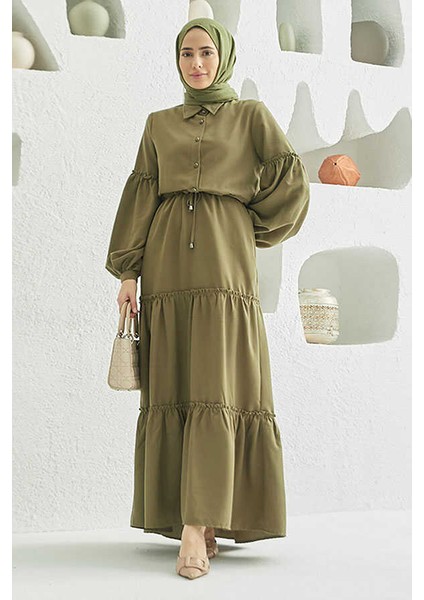 6567-CARLA Büzgülü Elbise Haki fiyatları