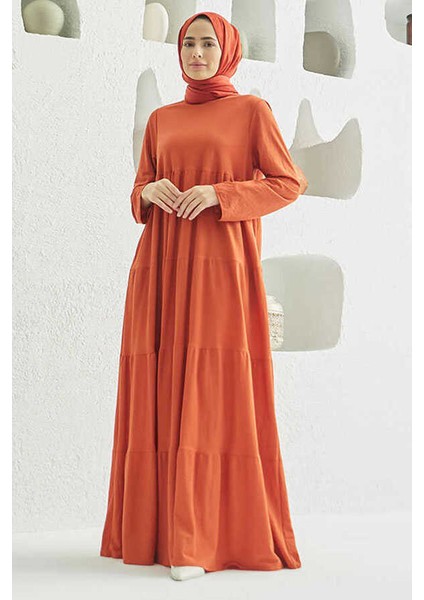 6400-ANCELINA Büzgülü Elbise Tarçın