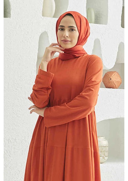 6400-ANCELINA Büzgülü Elbise Tarçın modelleri