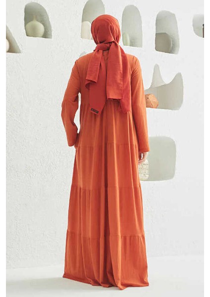 6400-ANCELINA Büzgülü Elbise Tarçın fırsatları