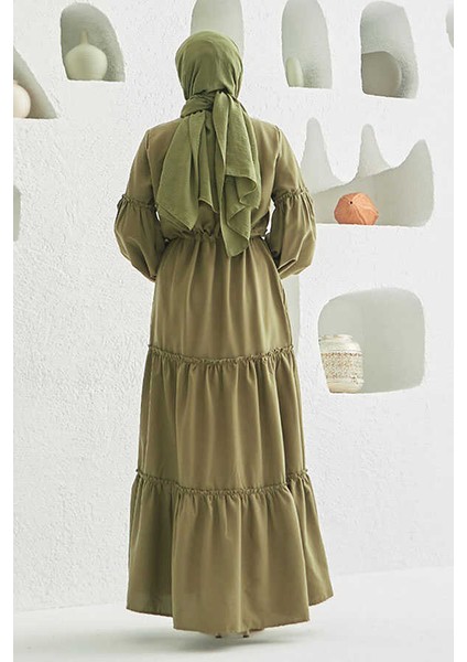 6567-CARLA Büzgülü Elbise Haki fırsatları