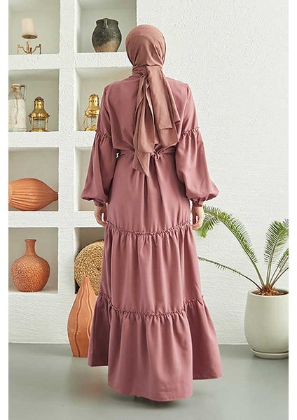 6567-CARLA Büzgülü Elbise Gül Kurusu fırsatları