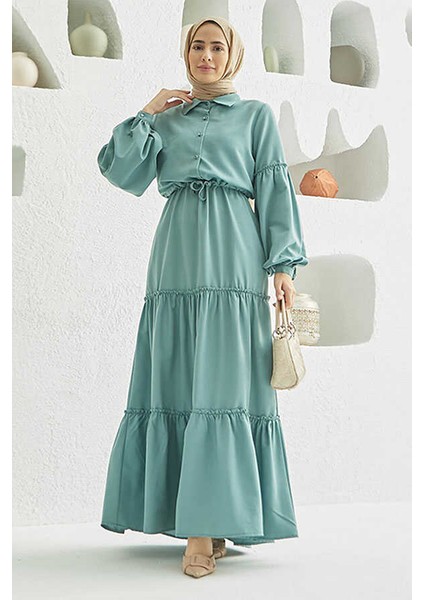 6567-CARLA Büzgülü Elbise Mint Yeşili fiyatları