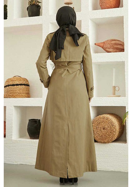 6604- Uzun Trençkot Koyu Bej indirimleri