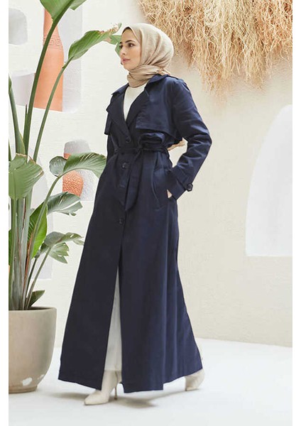 6604- Uzun Trençkot Lacivert fiyatları