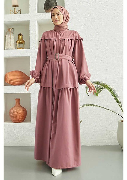 6605-CARLA Büzgülü Kuşaklı Elbise Gül Kurusu fiyatları