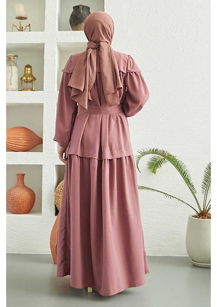 6605-CARLA Büzgülü Kuşaklı Elbise Gül Kurusu fırsatları