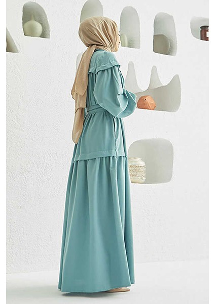 6605-CARLA Büzgülü Kuşaklı Elbise Mint Yeşili modelleri