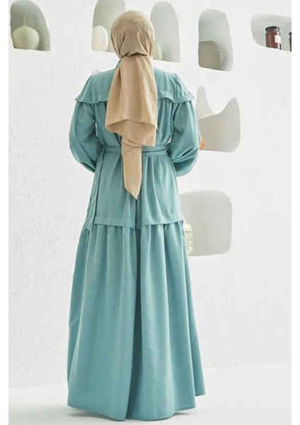 6605-CARLA Büzgülü Kuşaklı Elbise Mint Yeşili fırsatları