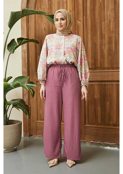 1105-ANCELINA Lastikli Pantolon Lila