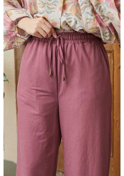 1105-ANCELINA Lastikli Pantolon Lila modelleri