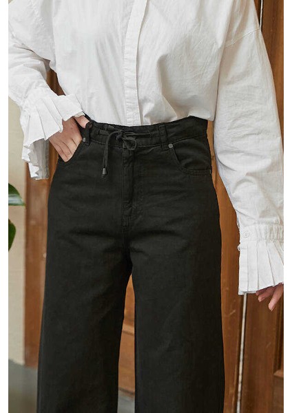 1123-BAĞCIKLI Bol Paça Pfd Pantolon Siyah modelleri