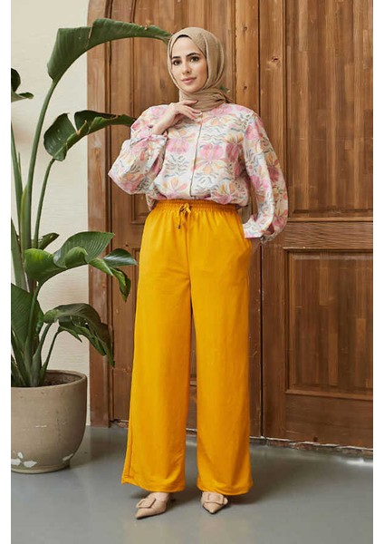 1105-ANCELINA Lastikli Pantolon Hardal