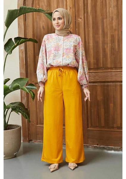 1105-ANCELINA Lastikli Pantolon Hardal fiyatları