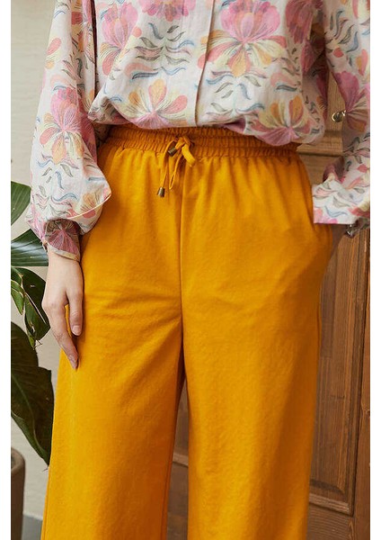 1105-ANCELINA Lastikli Pantolon Hardal modelleri