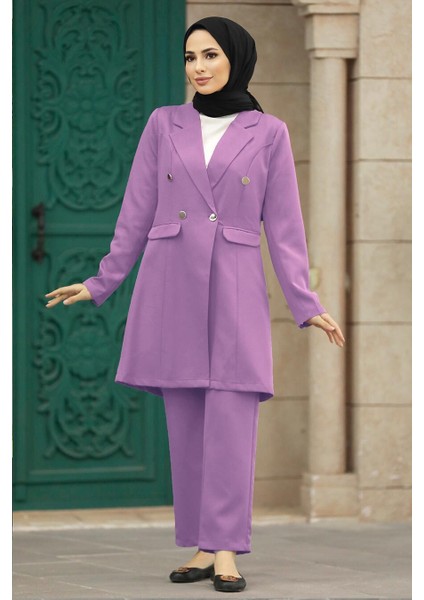 - Blazer Ceketli Lila Tesettür Ikili Takım 5851LILA